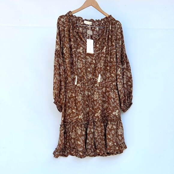 New Natalie Martin Maggie Dress Long Sleeve Short Mini Large Brown Maple NWT - Picture 4 of 11